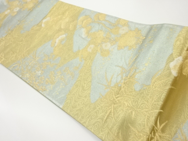 秋草に流水模様織出し袋帯